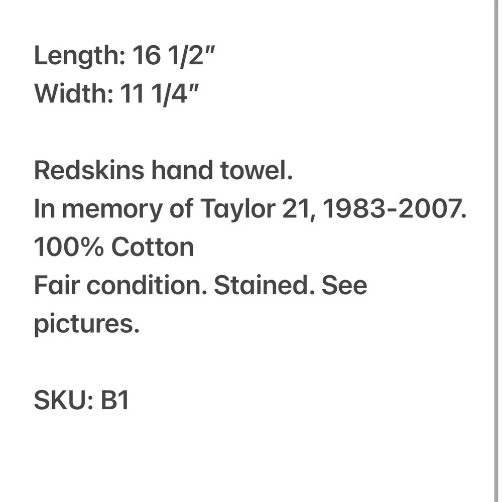 Sean Taylor 21 Memorial Washington Redskins Hand Towel 1983-2007 Cotton Fringe